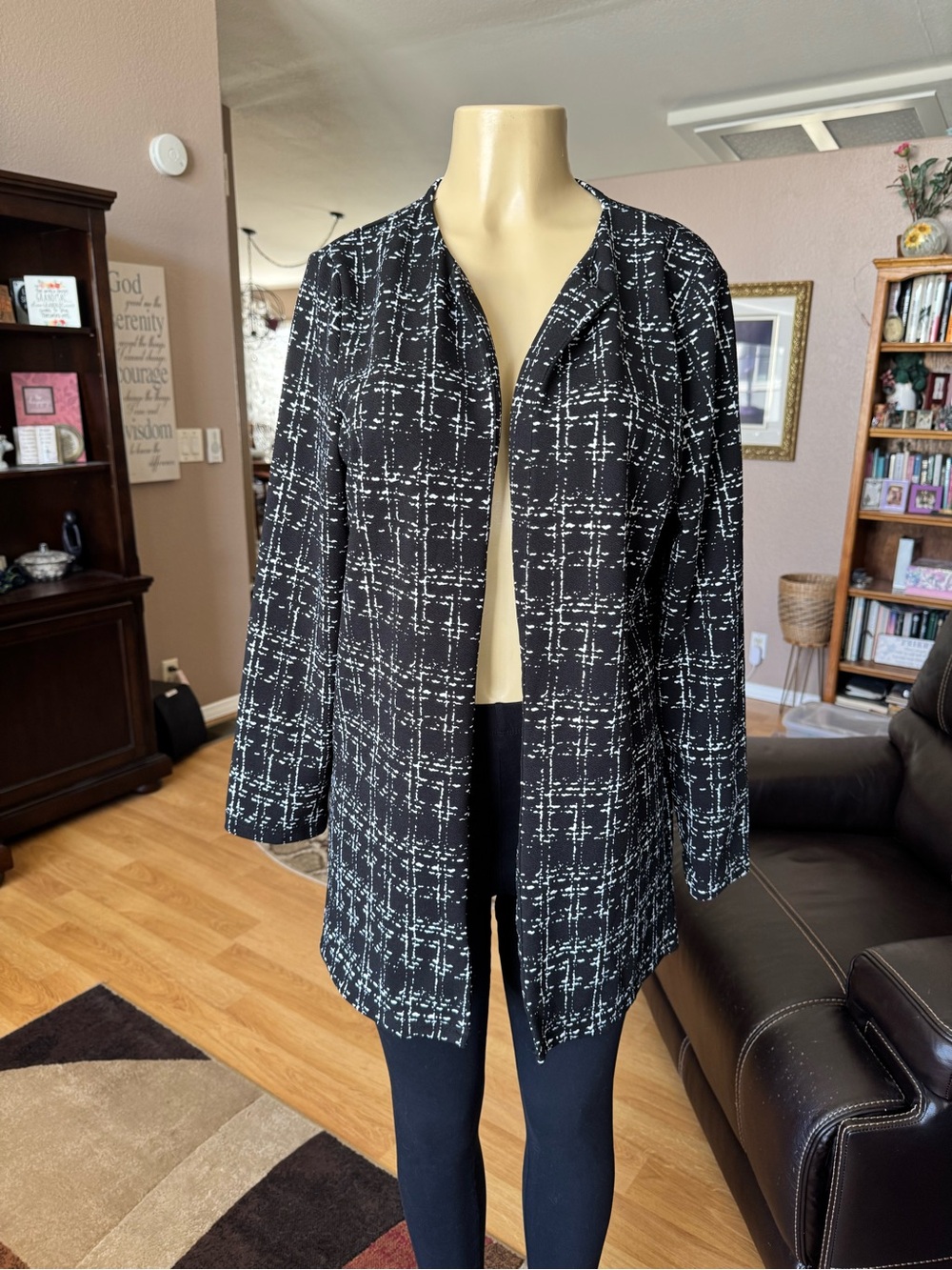 SHEIN Black and White Open-Front Patterned Blazer Jacket-size XL